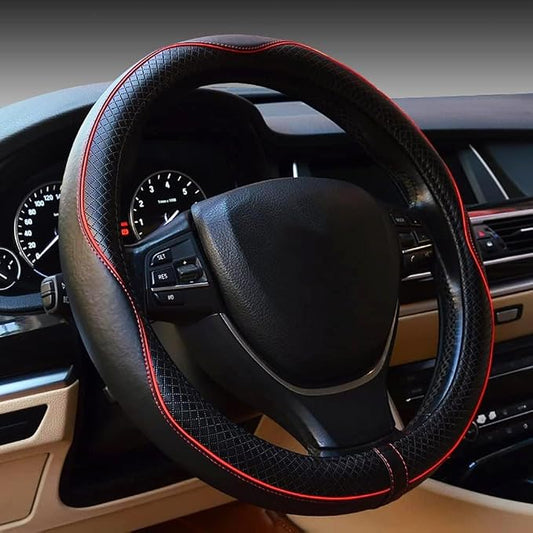 Steering Wheel Cover,Car Accessories,Microfiber Leather Car Steering Wheel Covers,Universal 15 Inch Anti-Slip Breathable Auto Interior Decor Protector,Suitable for Most Cars (Black&Red)