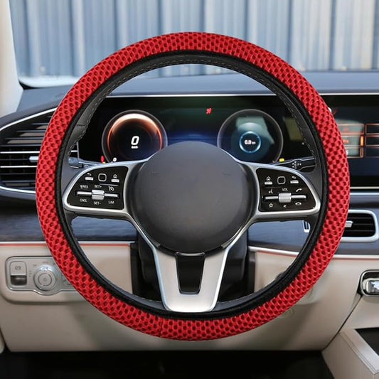 Elastic Stretch Steering Wheel Cover, for Men Women (Red) | 15" Breathable Microfiber Ice Silk Steering Wheel Protector, Universal Anti-Slip Warm in Winter&Cool in Summer Car Accessory