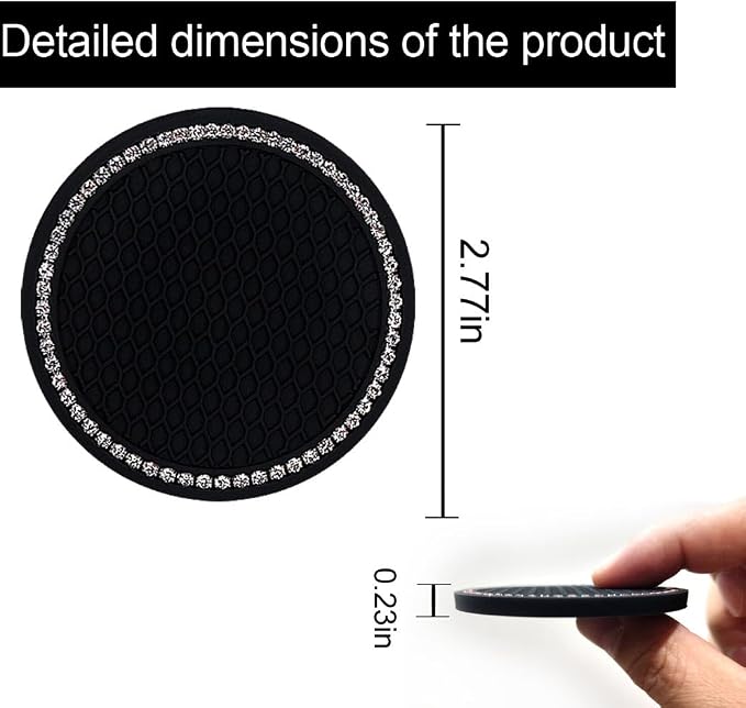 Bling Car Cup Coaster, 2.75 Inch Anti Slip Shockproof Embedded Drink Mat, Dustproof Automotive Interior Accessories Mat, Universal for Vehicles, Trucks, RVs and More (Black 4 PCS)