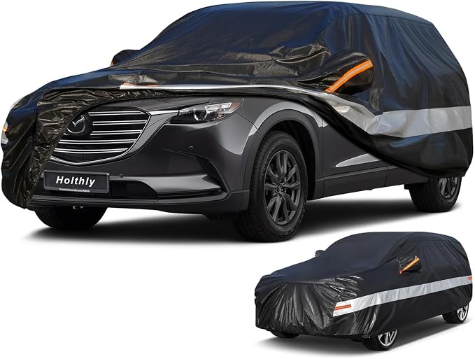 10 Layers SUV Car Cover Custom Fit for Mazda CX9/CX90 (2007-2026) Waterproof All Weather for Automobiles, Outdoor Full Cover Sun UV Rain Protection with Cotton.Black
