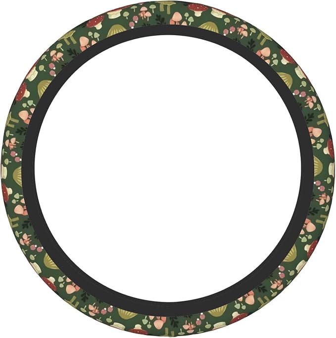 Green Mushrooms Steering Wheel Cover for Women Men Girls, Universal 15 Inch Anti Slip Steering Wheel Protector Car Accessories Interior for Auto Truck SUV