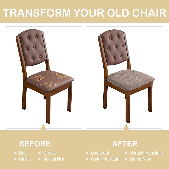 Waterproof Seat Cover for Chairs Dining Room Chair Seat Covers Washable Kitchen Chair Seat Slipcovers Protector (Taupe, 6 PCS)
