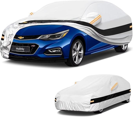 10 Layers Car Cover Custom Fit for Chevrolet Chevy Cruze Sedan(2009-2026), Waterproof All Weather for Automobiles, Outdoor Full Cover Sun Dust Rain Protection with Cotton. Silver