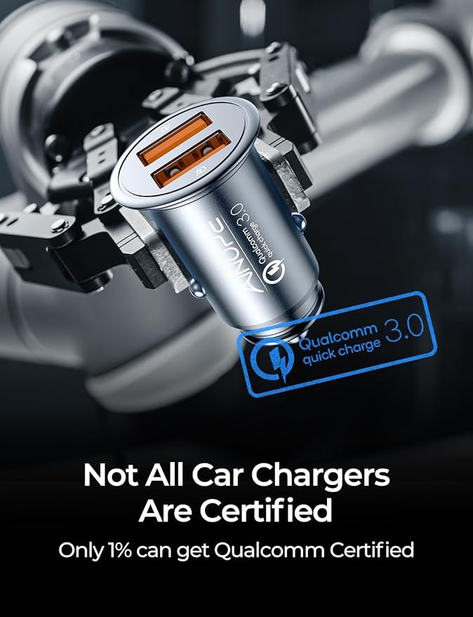 AINOPE QC 3.0 USB Car Charger, Cigarette Lighter USB Charger, Fast Car Charger for Android, [Mini & Aluminum Alloy] 12V Cigarette Lighter Adapter for iPhone 17 16 15 14 13 12 11 Pro Max X