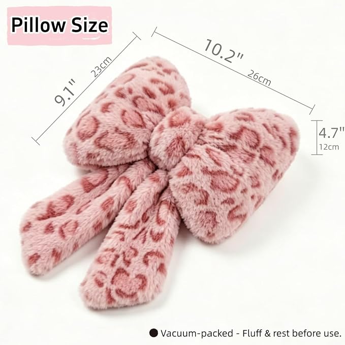 Sexysamba 2 Pcs Plush Bow Car Headrest Neck Pillow Cute Bow Pillow for Car Seat Décor Soft Neck Support for Comfortable Driving Traveling Office Fluffy Head Rest Cushion, Pink Leopard Print
