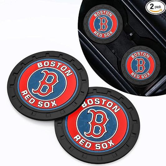 Baseball Fans Car Cup Holder Coasters for Boston Red Sox Fans, 2 Pack Red Sox Silicone Non-Slip Cup Mats, 2.75" Car Cup Holder Inserts for Auto Interior