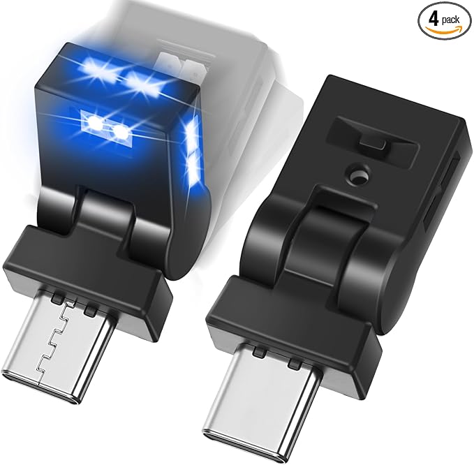 Frienda 4 Pcs Mini USB LED Light Car LED Interior Lighting 5v RGB Foldable Ambient Lighting Adjustable 8 Color and Brightness Smart USB Night Lamp for Cars Laptop Keyboard (Type-c)