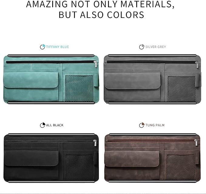 JEYODA Car Sun Visor Organizer Glasses Case Storage Bag note Holder Car suede Zipper Card Hold Car Organizers and Storage (brown)