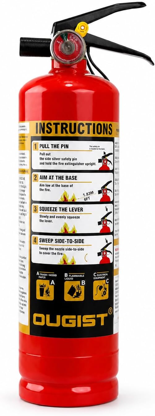 Ougist Essential Fire Extinguisher for Home, 1-A:10-B:C, DRY1L, 1 Pack | Residential Multi-Purpose Extinguisher for Small Household, Kitchen, Garage and Vehicle Fires; 2.5 Lb, Dry Chemical