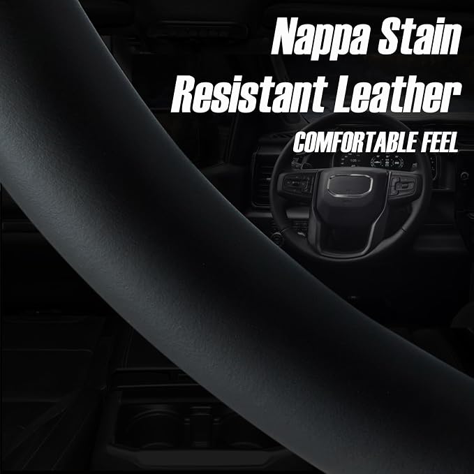 Yangday Leather Steering Wheel Cover for GMC Sierra 1500 2500 3500, 14.5-15 inches Car Steering Wheel Cover with Anti-Slip Massage Particle (Carbon Black)