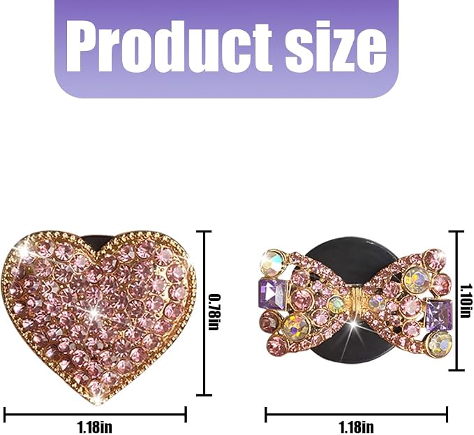 Bling Car Air Vent Clip, 2PCS Crystal Rhinestone Diamond Automotive Heart Shape Clip Charm, Cute Sparkling Vehicle Interior Decoration Accessories, Universal for SUV Sedan Trucks (Pink)