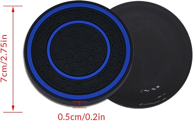 4 Pack Car Coasters for Cup Holder, 2.75 Inch Universal Auto Waterproof Coasters Silicon Insulation Cup Mats,No-Slip Anti Dust Insert Coaster for Woman Man, Suit for Vehicle Interior (Black/Blue)