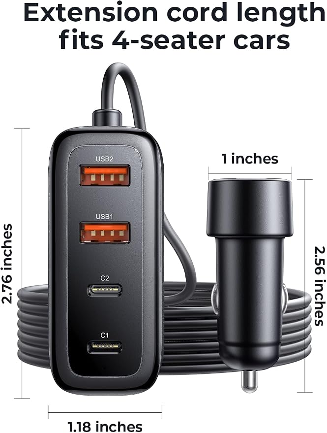 AINOPE 108W Multiple Ports Car Charger, Cigarette Lighter USB Charger, PD&QC Car Charger Adapter Fast Charging for iPhone 17 [+5FT Cable], 12V Road Trip Essentials for Kids, Car Accesories