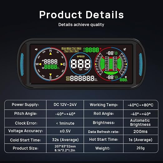GPS Speedometer HUD Display for Car, F6 Car Intelligent 6.8" IPS LCD Screen with MPH/KM/H, Auto Brightness, Speed Alarm, Compass & Fatigue Reminder, Plug & Play Dashboard Display