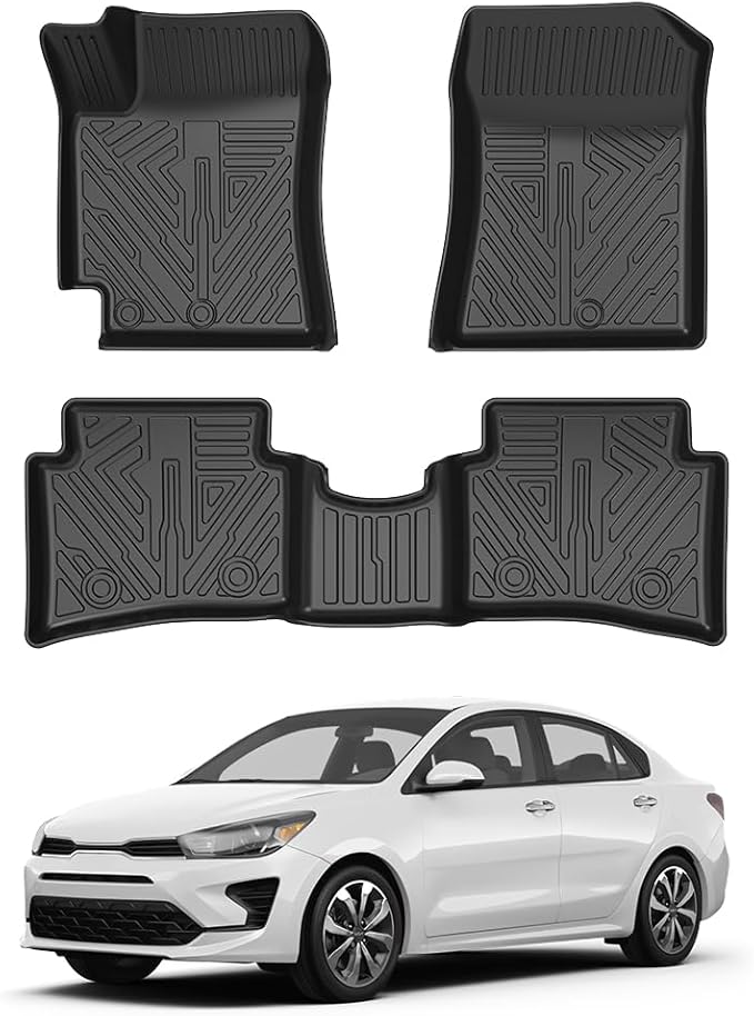 T TGBROS Floor Mats Custom Fit for 2018-2023 Kia Rio 5-Door Accessories 2 Rows Floor Liners Set All Weather Protection TPE Non-Slip Black