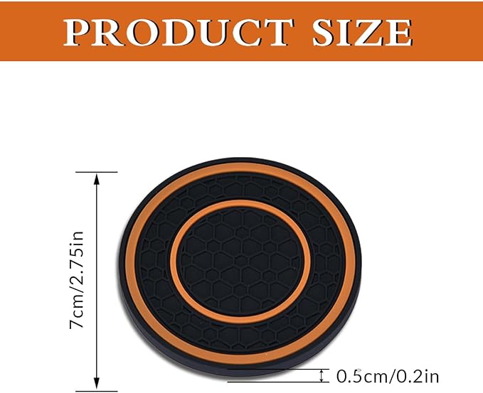 2 Pack Car Coasters for Cup Holder, 2.75 Inch Universal Auto Waterproof Coasters Silicon Insulation Cup Mats,No-Slip Anti Dust Insert Coaster for Woman Man, Suit for Vehicle Interior (2, Orange)