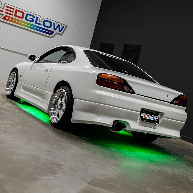 LEDGlow 4pc Green Slimline LED Car Flexible Underglow Lighting Kit | Neon Accent Lights Include Flex Underbody Tubes, Solid Color Illumination, 4 Modes, Control Box & Remote