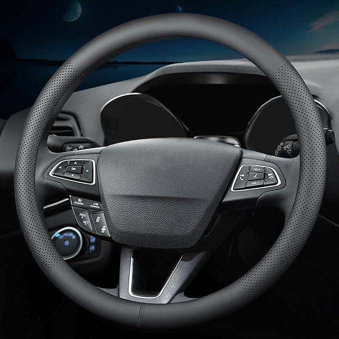HAOTULE New Nappa Leather car Steering Wheel Cover，for Car Truck SUV 15 inch (Black)