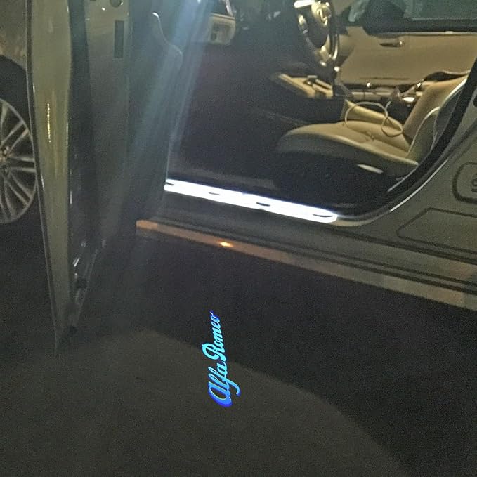 2pcs Non-Fading LED Car Door Logo Lights Courtesy Projector Laser Welcome Light Ghost Shadow Puddle lamp for Giulia Stelvio Giulietta Mito Tonale 147 159 166 Accessories (Ice Blue Light-HD/2pcs)