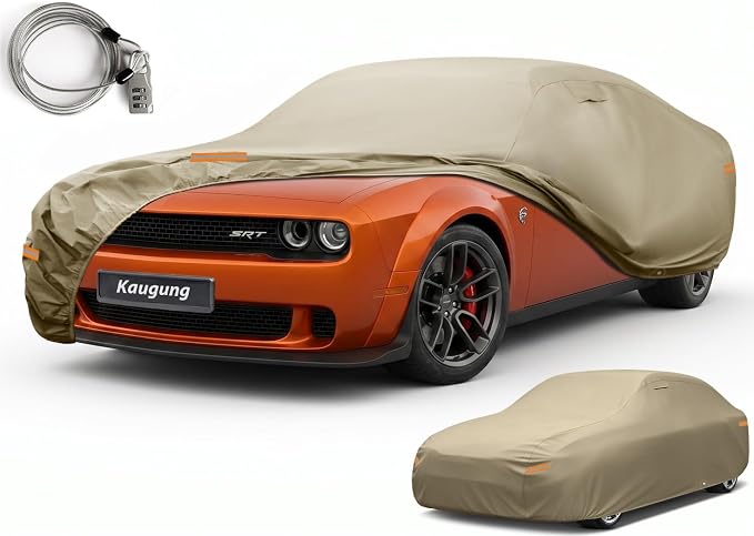Kaugung Custom Fit Car Cover for Dodge Challenger (2008-2026), Heavy Duty All Weather Waterproof Outdoor Cover, Sun Rain Snow UV Protection with Air Vents