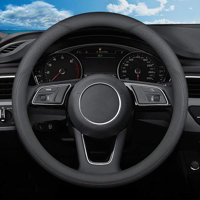 Leather Steering Wheel Cover for Mazda CX5/CX-5 CX50/CX-50 CX3/CX-3 CX30/CX-30 CX9/CX-9 Mazda 3 5 6 MX-5 Miata CX-7 RX-8 GS GT Sport Car Accessories, 2026 Black 14.5-15 inch