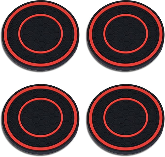 4 Pack Car Coasters for Cup Holder, 2.75 Inch Universal Auto Waterproof Coasters Silicon Insulation Cup Mats,No-Slip Anti Dust Insert Coaster for Woman Man, Suit for Vehicle Interior (Black/Red)