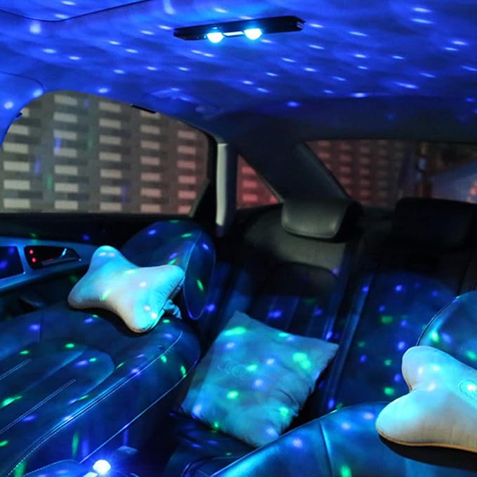 2Pcs Car Interior Ambient Light Wireless LED Starry Car Atmosphere Light USB Rechargeable Multicolor RGB LED Strip Light Remote/Sound Control Car Star Ceiling Light with Music Sync ZHAZHAMO