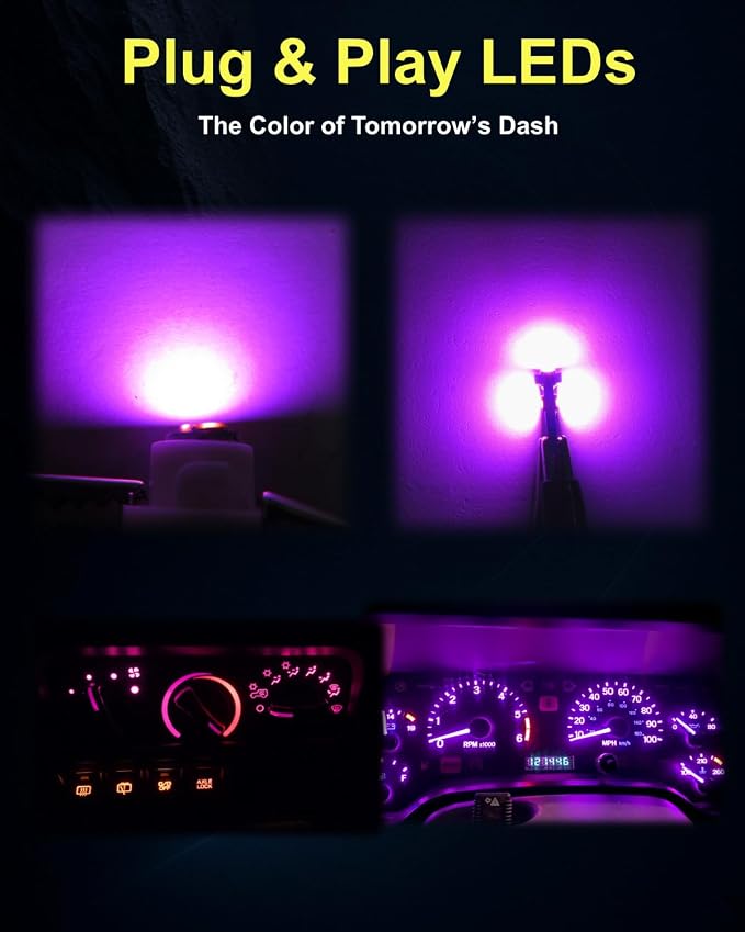 16 Pieces Pink Interior HVAC Panel Climate Control LED Bulb + Gauge Lights Kit with Sockets, Fun Custom Interior Glow, Fits Jeep Wrangler TJ 1997-2006