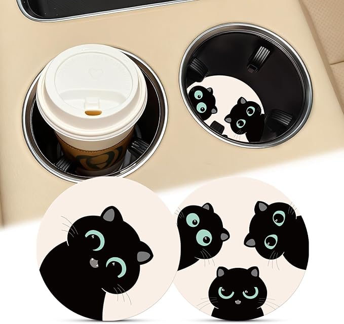 Cut Cats Car Coasters, 2 Pack Kitten Insert Car Cup Holder Coaster, 2.75" Universal Anti Slip Silicone Mat, Cat Car Interior Accessories, Gifts for Cat Lovers Women Men (Cats)