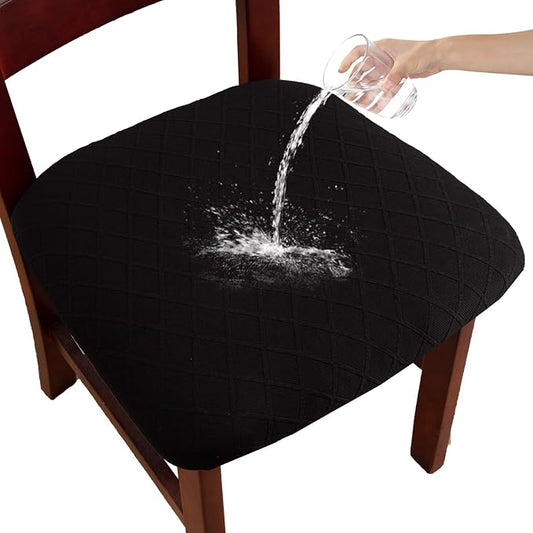 Waterproof Chair Seat Covers Set of 2 for Dining Room, Stretch Removable Washable Dining Chair Seat Slipcovers for Home, Restaurant, Banquet,Kitchen Chair Seat Cushion Protector(Black, Small)