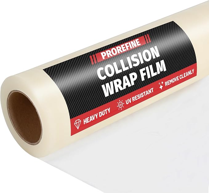 Crash Wrap Film 36-inch x 240-foot Roll 1 Pack Clear Plastic Protector, Self-Adhesive Plastic for Auto Collision, Weather, Dust Protection, Broken Windows Windshields