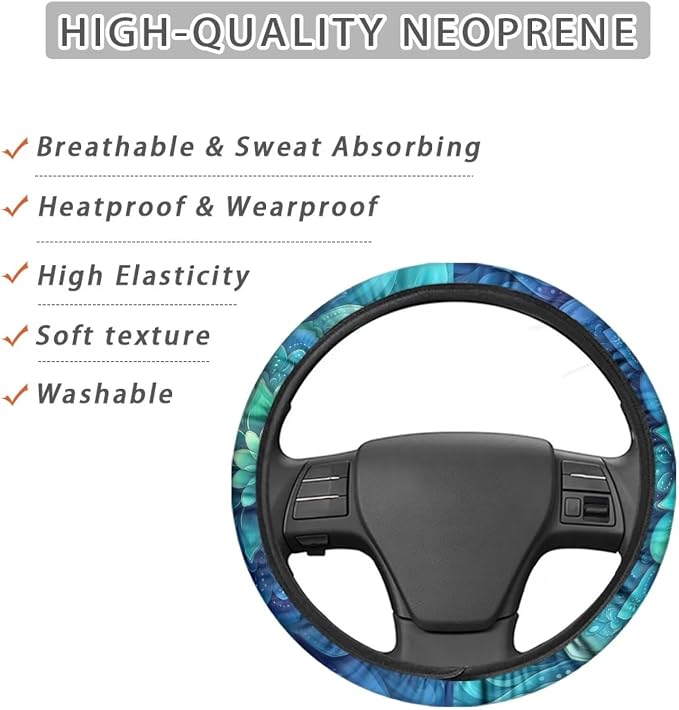 AFPANQZ Green Bohemian Flower Steering Wheel Protection for Automotive Steering Wheel Covers, Sweat Absorption Comfort Grip for Driver Women Men