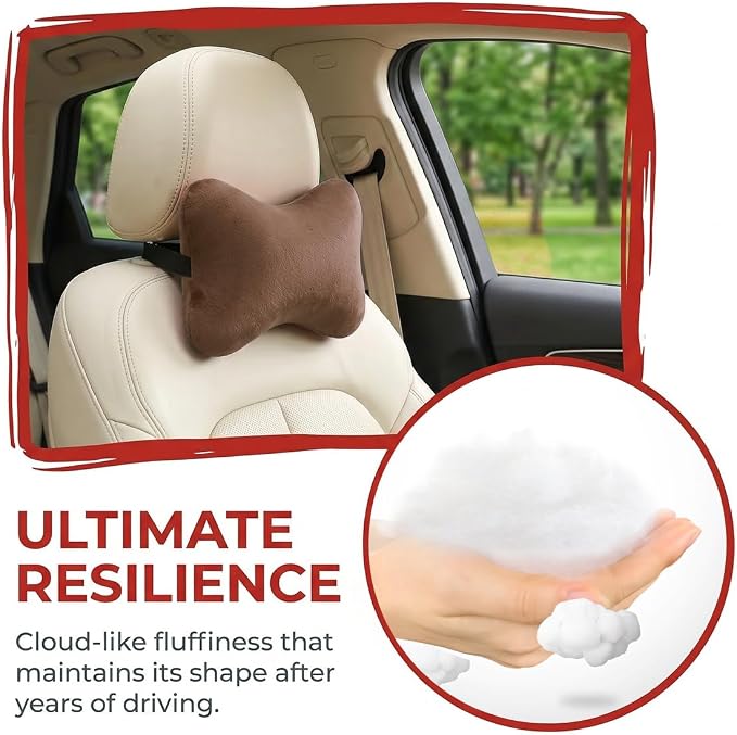 2PCS Car Neck Pillow, Soft Comfortable Vehicle Seat Neck Support Pillow Cushion for Relief Driving Fatigue, Breathable Auto Interior Headrest Neck Rest Pad, Universal for Vehicles (Coffee)