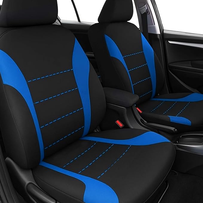 Car Seat Cover Full Set, Fashion Soft Sponge Vehicle Front and Rear Split Bench with Removable Headrest Cover, Breathable Auto Seat Protector, Universal for Truck SUV Sedan (Blue/Black)