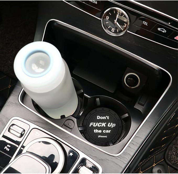 8sanlione 2 Pack Car Cup Holder Coasters, 2.75 Inch Non-Slip PVC Insert Cup Coaster, Anti-Scratch Auto Cup Mats for Women Men, Vehicle Interior Accessories Universal for Car, SUV, Truck (C Black/2PCS)