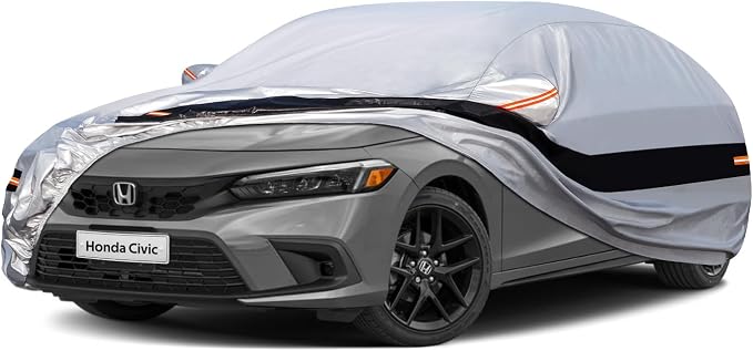 10 Layers Sedan Car Cover Custom Fit for Honda Civic (1991-2026) Waterproof All Weather for Automobiles, Outdoor Full Cover Rain Sun UV Protection.Silver