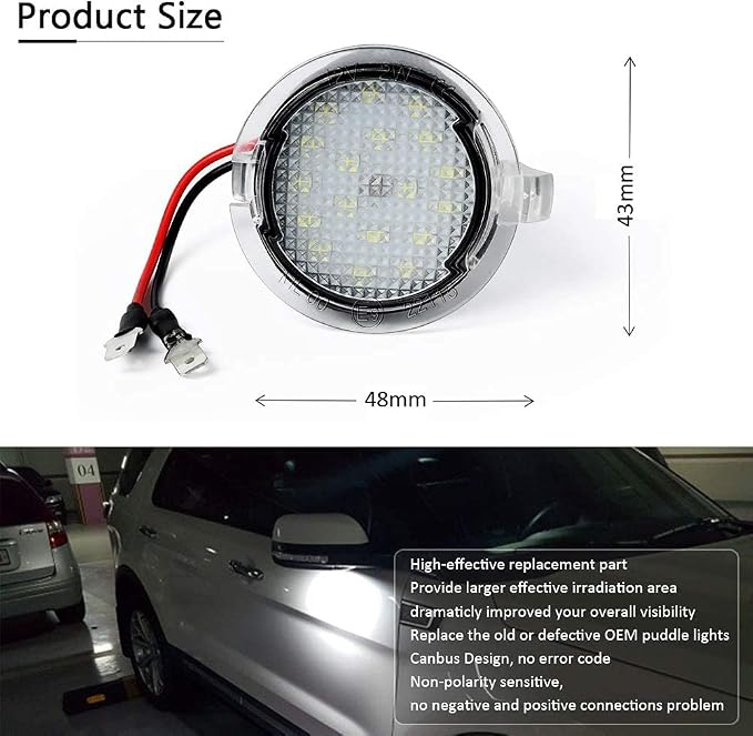 D-Lumina Side Mirror Puddle Lights Assembly Compatible with F150 Explorer Expedition Flex Edge Fusion Taurus, Under Mirror Puddle LED Lamp 6000K White 2-Pieces