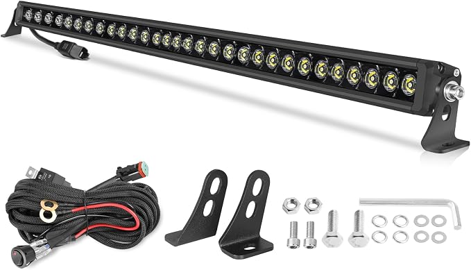 OFFROADTOWN 30 Inch 300W LED Light Bar Single Row Off Road Driving Lights Spot Bumper Grille Bars Slim LED Work Light with Wiring Harness for Truck Pickup UTV SUV Toyota RZR