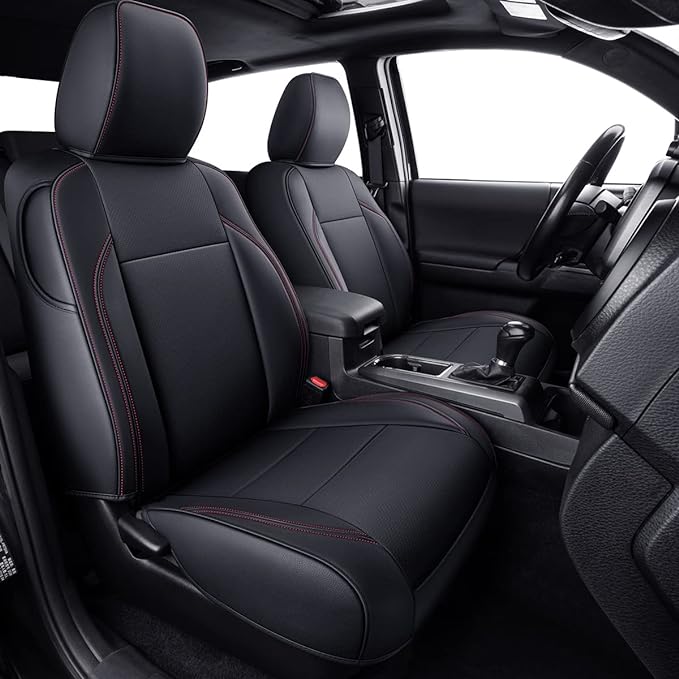 LUCKYMAN CLUB Tacoma Custom Fit Seat Covers for 2024 2025 Tacoma Crew Cab with Faux Leather (Black & Red)