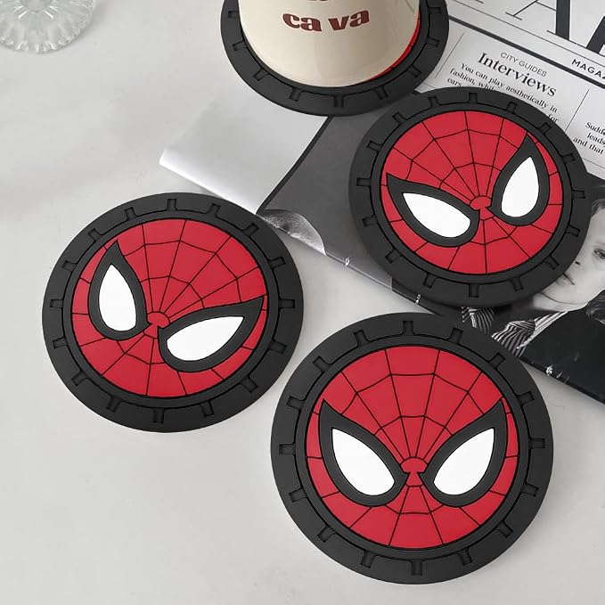 2Pcs Car Cup Holder Coasters for Spider Man Marvel Fans, Silicone Non-Slip Drink Mats, Cup Mats for Car Interior Accessories, Universal Anti-Spill Coaster Insert