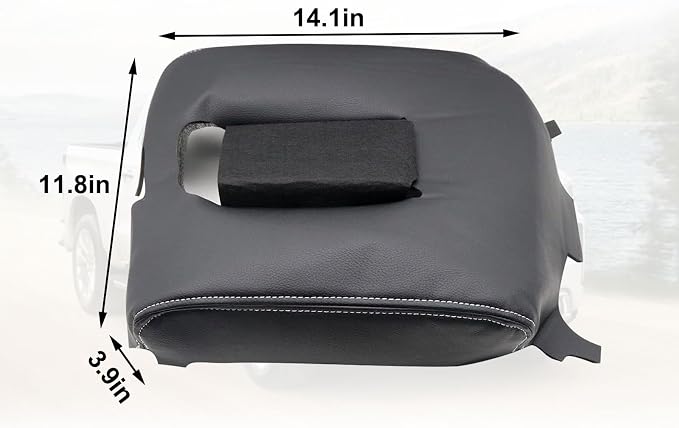 SecosAutoparts Black Leather Center Console Leather Lid Armrest Cover Replacement Gray Stitch Compatible with Chevy Silverado Compatible with GMC Sierra 2014 2015 2016 2017 2018