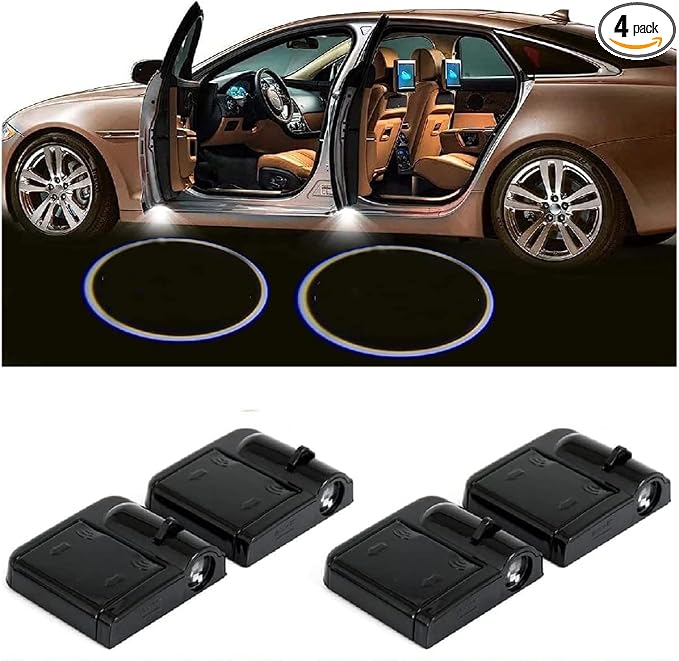 Custom Car Door Projector Lights,Customized Logo Car Door Lights LED Lights DIY Your Text Photo Logo (4, Black)
