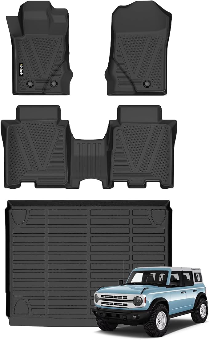 Wailtnb-Mats for Ford Bronco 4 Door 2021-2026 (Not Sport Models) Floor Mat Cargo Liner All Weather Floor Liner Car Mat for Ford Bronco Custom Fit Automotive Full Set Accessories