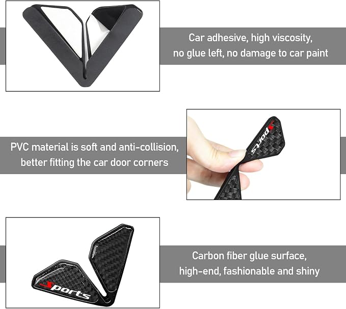 DXNQ 2 PCS Car Door Corner Protector Edge Guards, Real Carbon Fiber Anti-Collision Car Door Edge Protector, Self-Adhesive Decorative Auto Corner Protect, Vehicle Exterior Accessories (Black Sport)