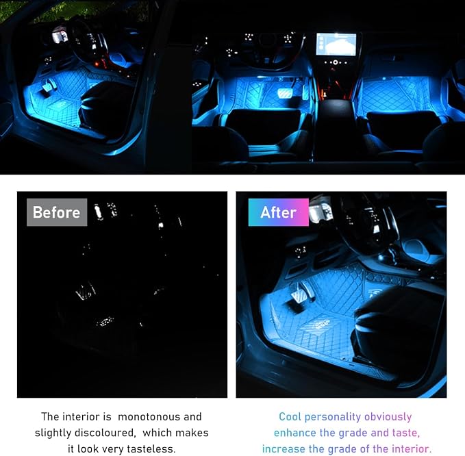 Ohleats Car LED Strip Light, 48 LED RGB Auto Interior Atmosphere Lights, Cigarette Lighter Under Dash Ambient Night Light, Interior Lamp Lighting Kit (Ice Blue, Cigarette Lighter)