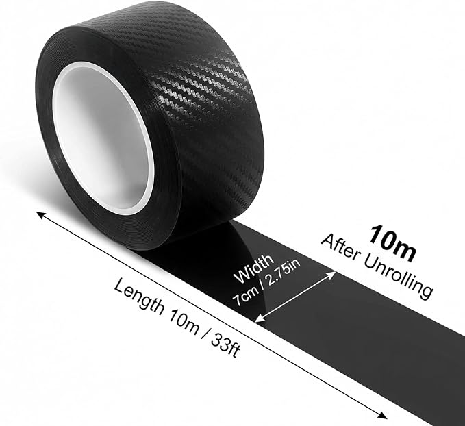 33Ft/10M 1 Roll Carbon Fiber Auto Door Edge Protector Tape, Door Sill Guard Wrap, Anti-Scratch Protective Film, Universal Edge Shield for Car Hood, Trunk, Roof and Interior(Black 2.75inx33Ft)