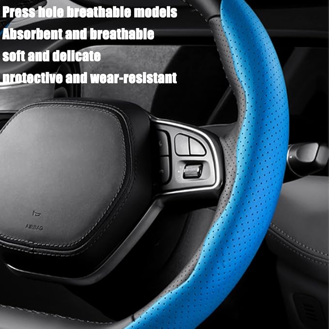 LoyaForba Car Steering Wheel Cover, Universal 15 Inch Leather Segmented Auto Steering Wheel Protector, Anti-Slip and Soft Breathable, Car Interior Accessories for Most Vehicle, SUV, Truck (Blue)