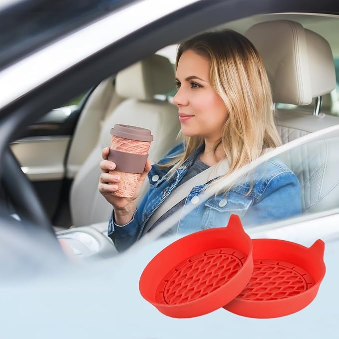Zpana 4PCS Car Cup Holder Coasters, Silicone Non-Slip Vehicle Cup Recessed Mats, Sift-Proof Automotive Interior Drink Insert Decor Accessories, Universal for SUV, Sedan, Truck (Red)