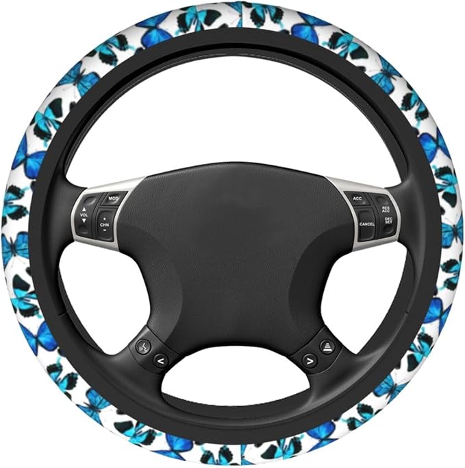 Blue Butterfly Steering Wheel Cover For Women Men Girls, Universal 15 Inch Anti Slip Steering Wheel Protector Car Accessories Interior For Auto Truck Suv