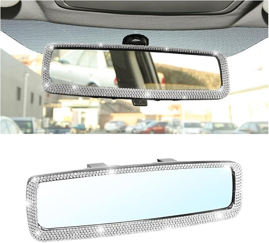 Osilly Bling Car Rearview Mirror, Decorations Rear View Mirror with Crystal Rhinestones & Diamonds, Car Interior Trim Accessories, Clip-on & HD Glass, Sparkly Gift for Mother Women Girls (Silver)